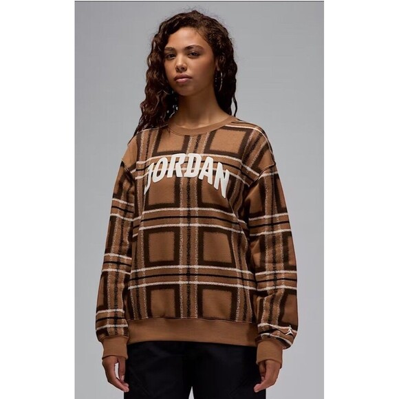 NIKE Jordan Brooklyn Graphic Crew Neck Sweatshirt Medium Brown NEW Streetwear - Picture 1 of 14
